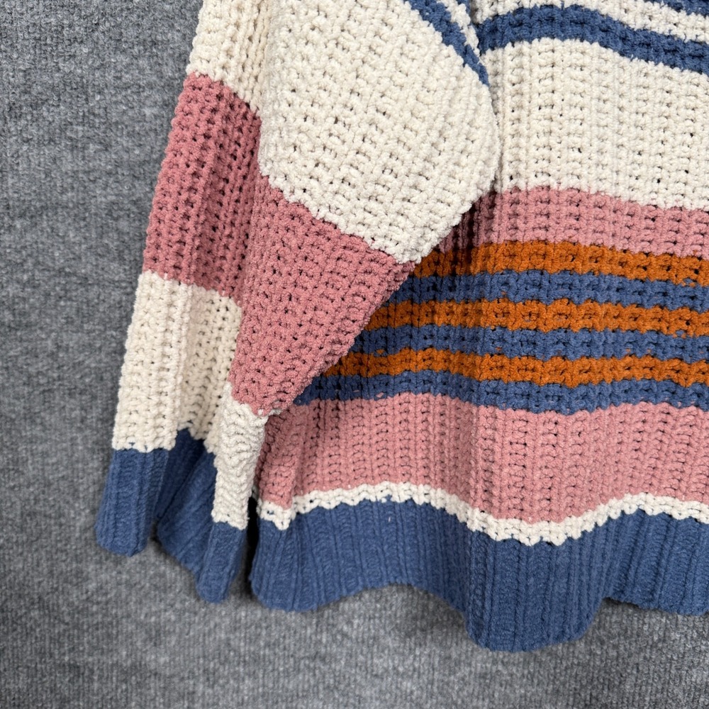 Together Collection Medium Sweater Top White Blue Striped Chunky Crochet Cozy - Picture 5 of 9